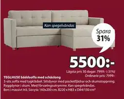 JYSK TEGLHUSE bäddsoffa med schäslong, SEK 5500 erbjuda