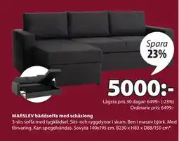 JYSK MARSLEV bäddsoffa med schäslong, SEK 5000 erbjuda
