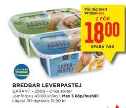 Willys BREDBAR LEVERPASTEJ, Medlemspris erbjuda