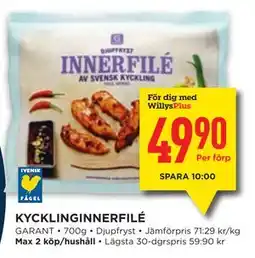 Willys KYCKLINGINNERFILÉ, Medlemspris erbjuda