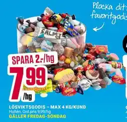 ÖoB LÖSVIKTSGODIS – MAX 4 KG/KUND, SEK 7.99 erbjuda