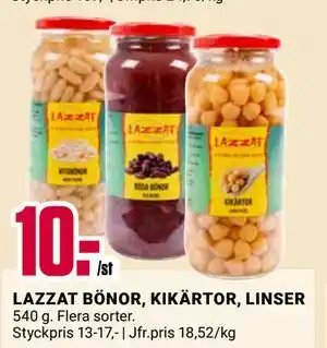 ÖoB LAZZAT BÖNOR, KIKÄRTOR, LINSER, SEK 10 erbjuda