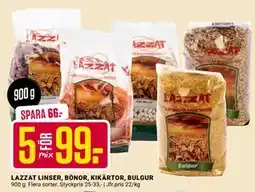 ÖoB LAZZAT LINSER, BÖNOR, KIKÄRTOR, BULGUR, SEK 99 erbjuda
