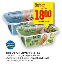 Willys Hemma BREDBAR LEVERPASTEJ, Medlemspris erbjuda