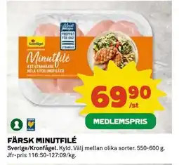 Coop Daglivs FÄRSK MINUTFILÉ, Medlemspris erbjuda
