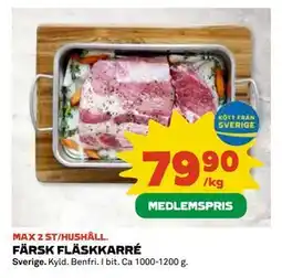 Coop Daglivs FÄRSK FLÄSKKARRÉ, Medlemspris erbjuda