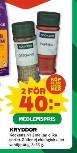 Coop Daglivs KRYDDOR, Medlemspris erbjuda