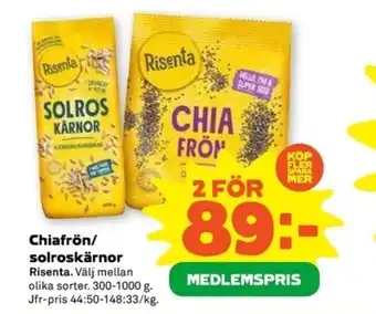 Coop RISENTA Chiafrön/ solroskärnor erbjuda