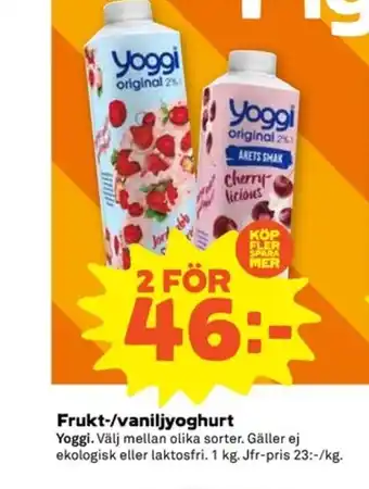 Coop YOGGI Frukt-/vaniljyoghurt erbjuda