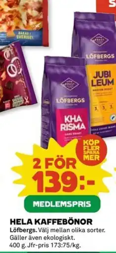 Coop LÖFBERGS Hela kaffebönor erbjuda