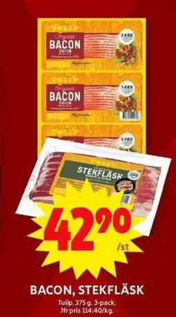 ICA Maxi Bacon, stekfläsk erbjuda