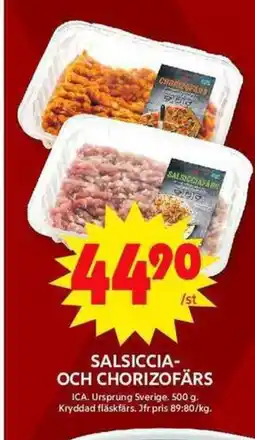 ICA Maxi Salsiccia- och chorizofärs erbjuda