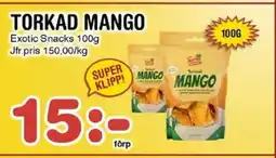 Nya Pulsen Exotic Snacks Torkad mango erbjuda