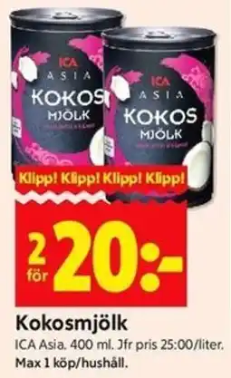 ICA Kvantum ICA Asia Kokosmjölk erbjuda