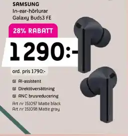 Elon SAMSUNG In-ear-hörlurar Galaxy Buds3 FE erbjuda