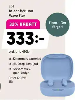 Elon JBL In-ear-hörlurar Wave flex erbjuda