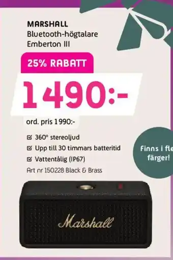 Elon MARSHALL Bluetooth-högtalare Emberton III erbjuda