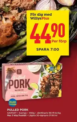 Willys Garant Pulled pork erbjuda