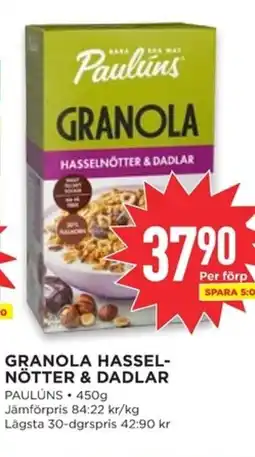 Willys PAULÚNS Granola hassel- nötter & dadlar erbjuda