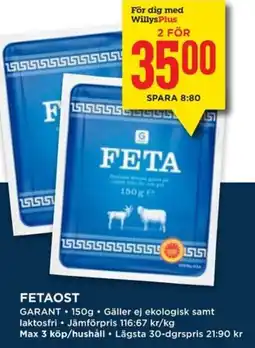 Willys Garant Fetaost erbjuda