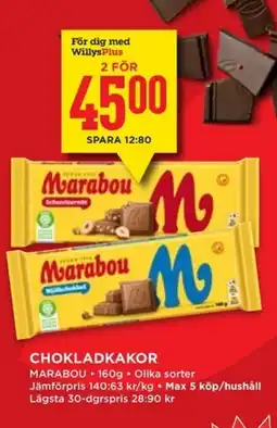 Willys Marabou Chokladkakor erbjuda
