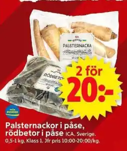 ICA Supermarket ICA Palsternackor i påse, rödbetor i påse erbjuda