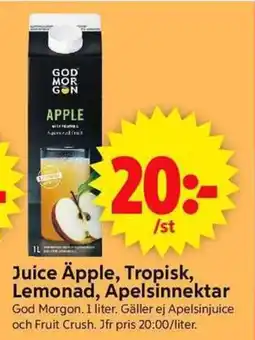 ICA Supermarket God Morgon Juice Äpple, Tropisk, Lemonad, Apelsinnektar erbjuda