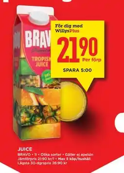 Willys Hemma JUICE, Medlemspris erbjuda