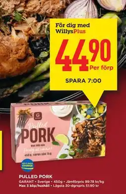 Willys PULLED PORK, Medlemspris erbjuda