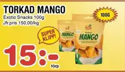 Nya Pulsen Exotic Snacks Torkad mango erbjuda