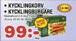 Nya Pulsen MEKKAFOOD Kycklingkorv • Kycklingburgare erbjuda