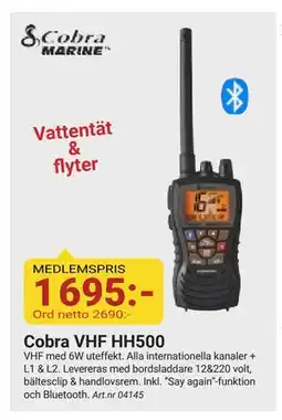 Erlandsons Brygga Cobra VHF HH500, Medlemspris erbjuda