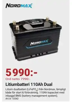 Erlandsons Brygga Litiumbatteri 110Ah Dual erbjuda