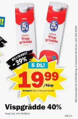 Pekås Vispgrädde 40%, Medlemspris erbjuda