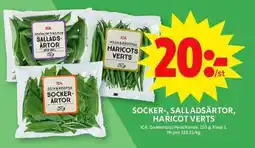 ICA Maxi Socker-, salladsärtor, haricot verts erbjuda