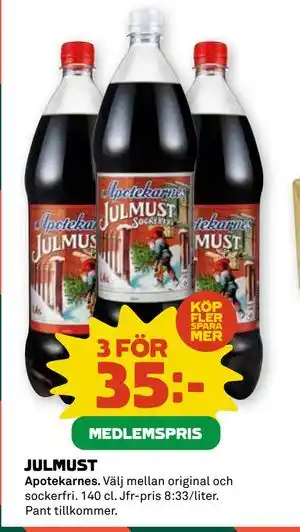 JULMUST, Medlemspris