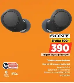 Power SONY Trådlösa in-ear hörlurar WFC510BK erbjuda