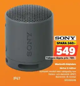 Power SONY Bluetooth-högtalare SRSXB100B erbjuda