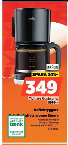 Power BRAUN Kaffebryggare KF1100BK erbjuda