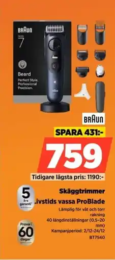Power BRAUN Skäggtrimmer BT7540 erbjuda
