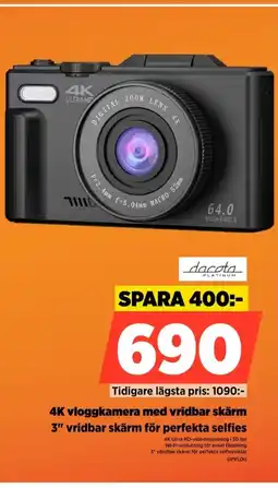 Power Dacota 4K vloggkamera med vridbar skärm DPVLOG erbjuda