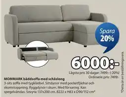 JYSK MOMMARK bäddsoffa med schäslong erbjuda