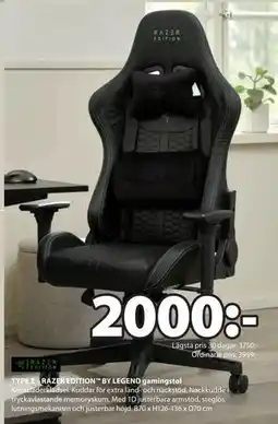 JYSK TYPE Z – RAZER EDITION BY LEGEND gamingstol erbjuda