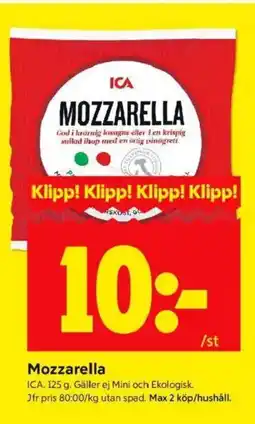 ICA Kvantum Mozzarella erbjuda