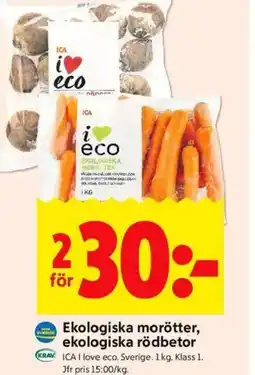 ICA Kvantum Ekologiska morötter, ekologiska rödbetor erbjuda