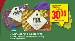 Willys LINGONBRÖD, LIMPAN, VITAL, Medlemspris erbjuda