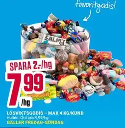 ÖoB LÖSVIKTSGODIS – MAX 4 KG/KUND erbjuda