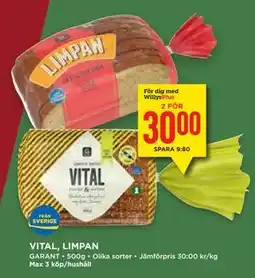 Willys Hemma VITAL, LIMPAN, Medlemspris erbjuda