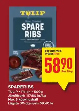 Willys Hemma SPARERIBS, Medlemspris erbjuda