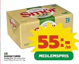 Coop Daglivs SVENSKT SMÖR, Medlemspris erbjuda